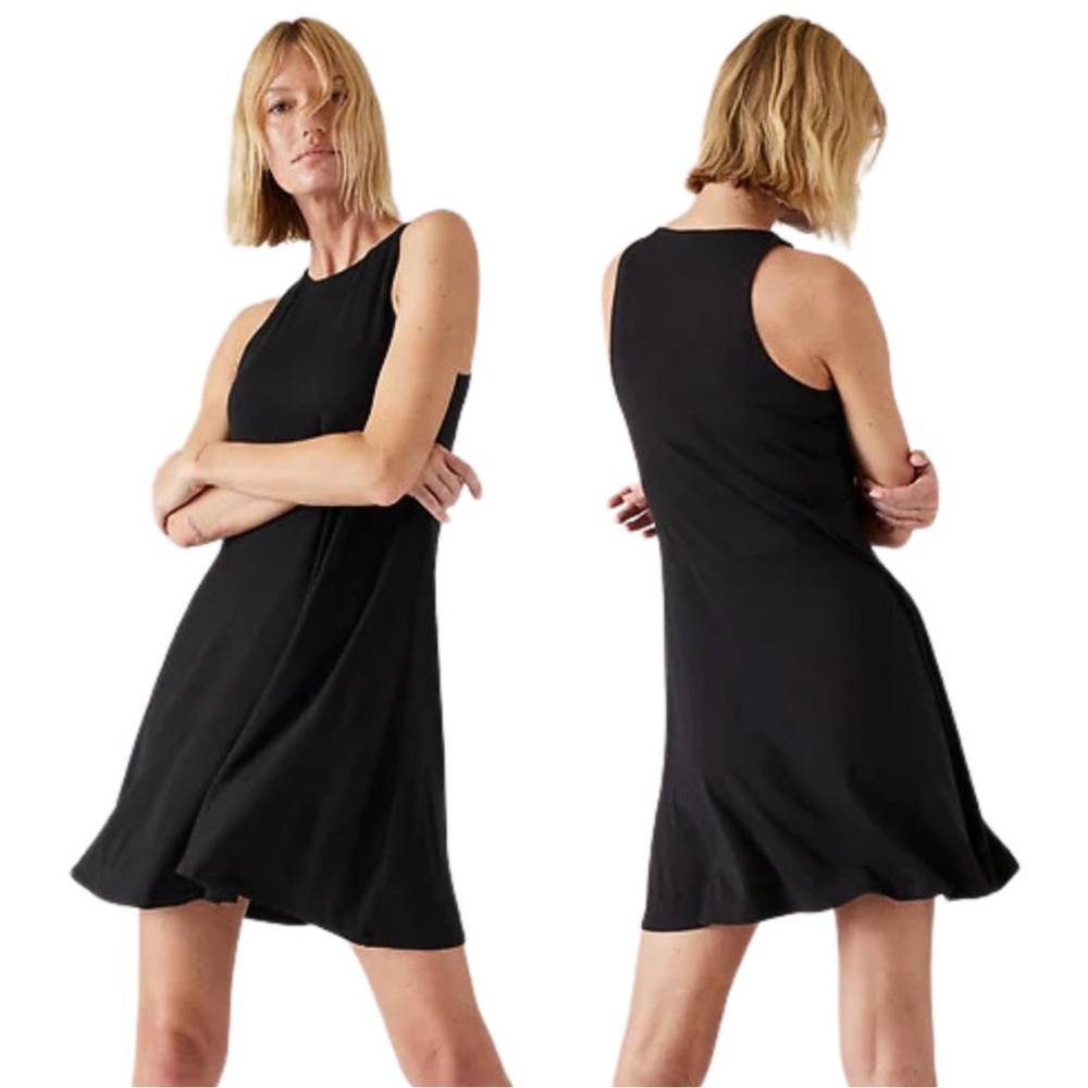 Athleta Dress Womens Medium Tall Black Mini Santorini Thera Jersey Knit Tank
